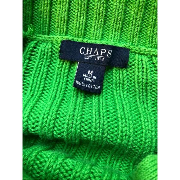Chaps vintage green cable knit 3/4 gold zip mock turtleneck sweater size M - Picture 12 of 12